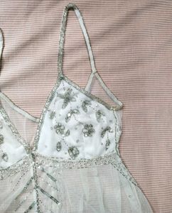 🪞⁠｡⁠*ﾟY2K White Mystical Mesh Top