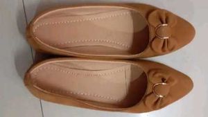 Tan Pointed Toe Flats with Bow Detail