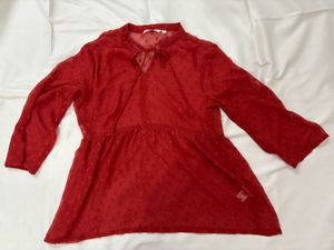 Red Sheer Swiss Dot Blouse