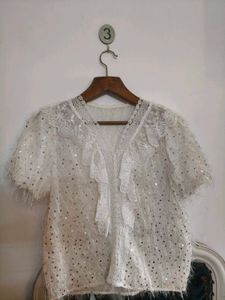 Lace &amp; Sequin Detail Top