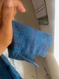 Blue Striped Mandarin Collar Top