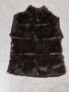 Brown half sleeve fur vest