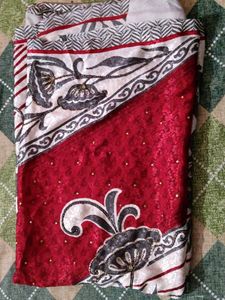 Embroidered Red &amp; white ethnic Saree🤍