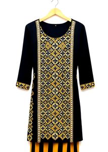 Elegant Navy Blue & Mustard Anarkali