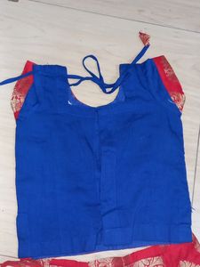 Blue Red Jari Ghaghra Choli For Kids