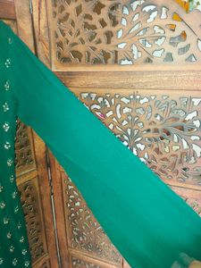 Beautiful Bottle Green Mirror Work  Suit With Umbrella Plazo And Dupatta
