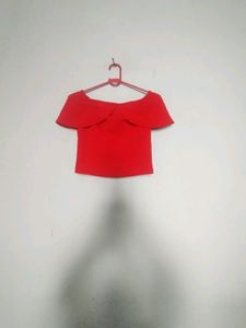 Casual Cape Sleeves Solid Women Red Crop Top