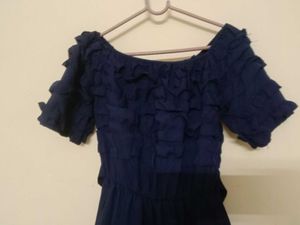 Navy Blue Off-Shoulder Maxi Dress