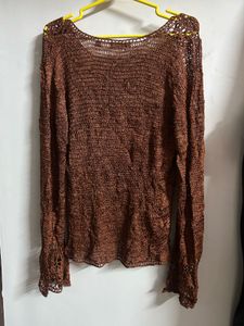Brown Crochet Knit Top