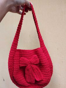 Red Crocheted Bow Purse