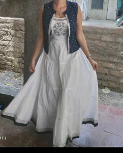 White Gown With Blue Jacket