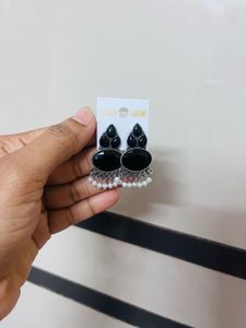 Black Gemstone Jhumka Earrings
