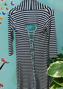 White And Blue Striped Longline Shrug