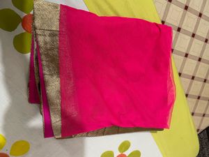 Elegant Pink Net Dupatta with Golden Border