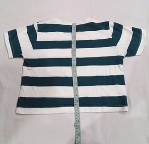 White-green Strip Crop Top
