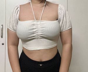 zara White Ruched Crop Top