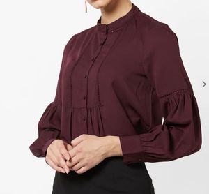 Band Collar Shirt With Ladder Lace