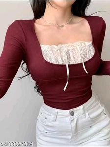 Burgundy Lace Trim Top