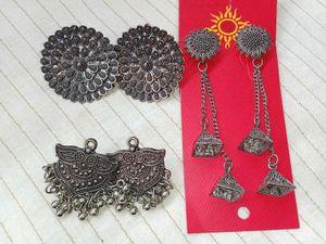 Oxidized Silver Earring Set