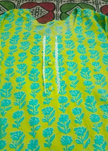 Floral Print Kurti Yellow N Blue