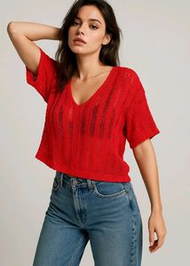 Pinterest Oversized Red Knit Top D