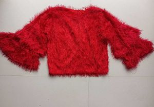Red Shag Cropped Sweater