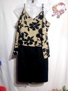Floral Cold Shoulder Top With Black Skirt