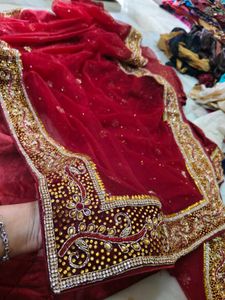 Red Embroidered Khada duppata set