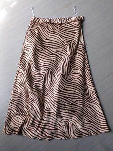 Satin Zebra Print Midi Skirt