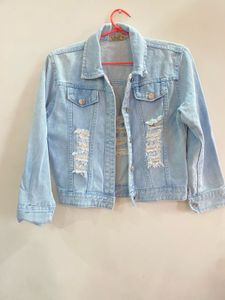 Light Blue Distressed Denim Jacket – Size XL