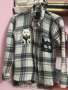 Plaid Shirt with Teddy Bear Detail