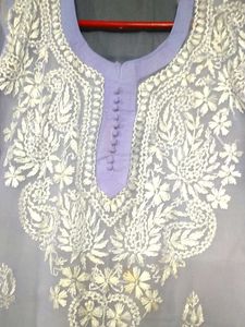 Lilac Embroidered Kurti With Inner