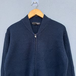 Navy Knit Zip Cardigan
