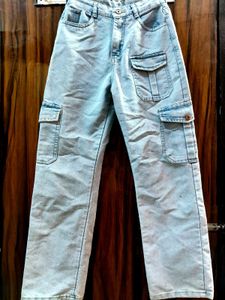 Light Wash Denim Cargo Pants