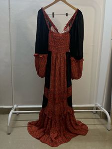 Printed Orange-Black Tiered BOHO Maxi