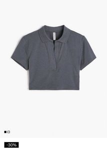 Gray Cropped Polo Top