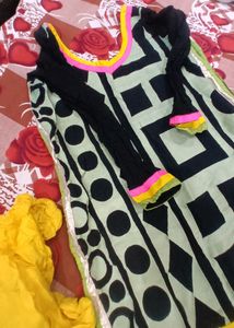 Black Embroided Kurta With Yellow Bottom