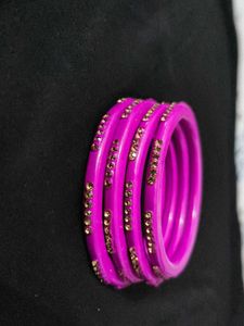 Purple &amp; Gold Stone Lac Bangle Set💜