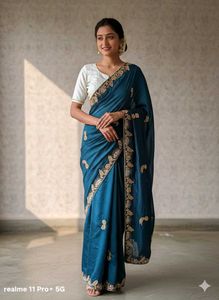 Elegant Teal Handwork Saree