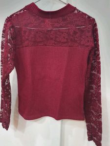 Burgundy Lace Long Sleeve Top