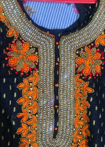 Black Heavy Work Stitched Kurti