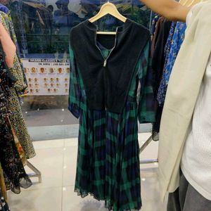 KOREAN Plaid &amp; Knit Dress