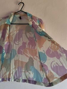 Colorful Cat Print Short Sleeve Top