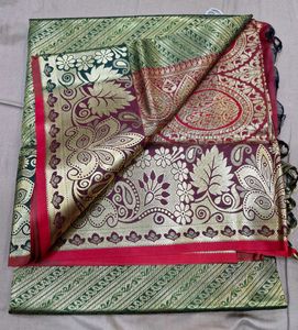 Green & Red Banarasi Silk Saree