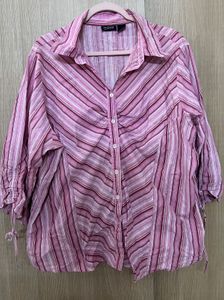 Chic Pink Striped Button-Up Blouse by Mileage