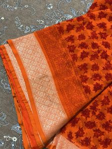daily wear orange and red shade saree with blouse
