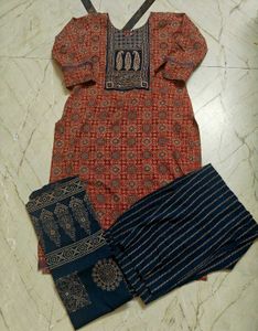 Ajrakh Print Shirt With Pant N Dupatta