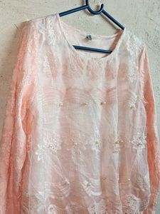 Partywear Lace Top Layered Blouson Pink