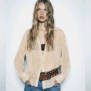 Zara Sheer Embroidered Blouse