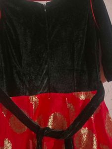 Elegant Embroidered Velvet &amp; Silk Dress